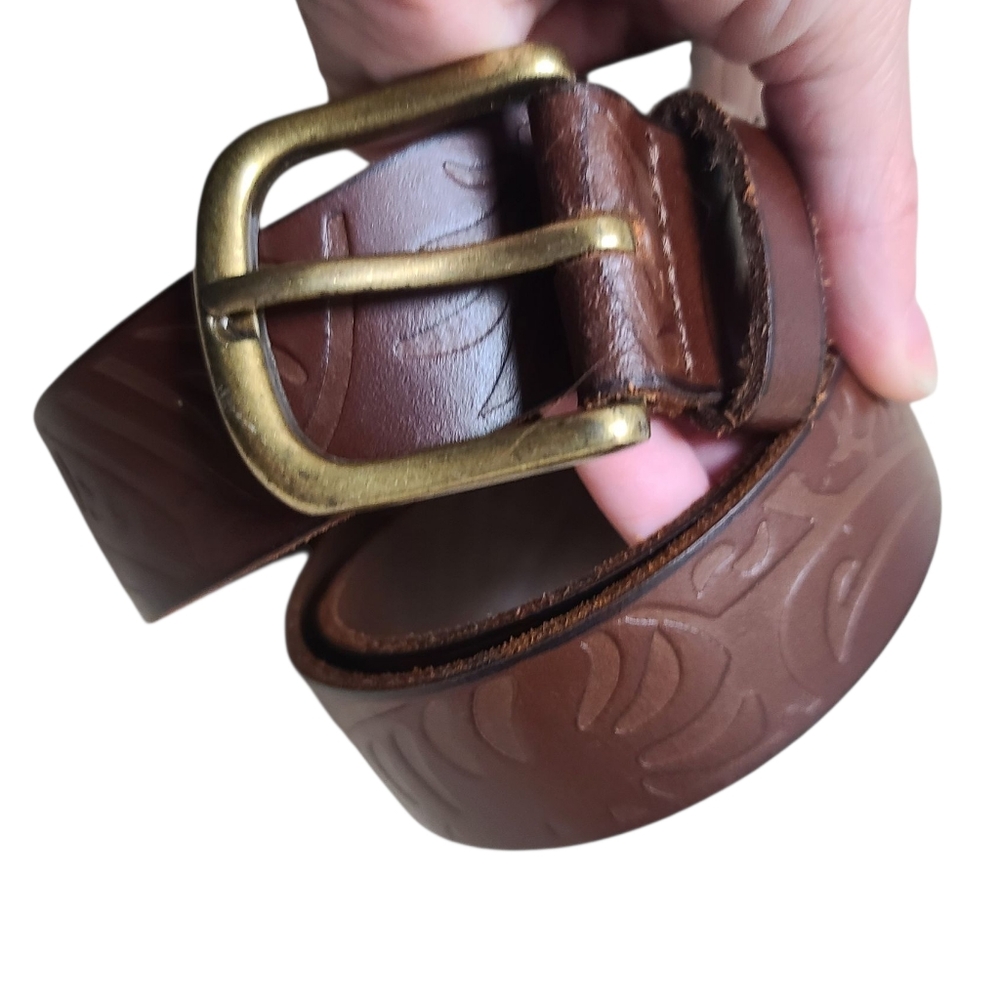 Brown Embossed Leather Belt, Size XL